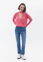 Bayan Pembe Choker Yakalı Kruvaze Bluz