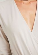 Bayan Gri Choker Yakalı Kruvaze Bluz