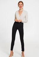 Bayan Gri Choker Yakalı Kruvaze Bluz