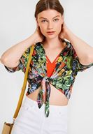 Bayan Çok Renkli Çiçek Desenli Bağlamalı Gömlek