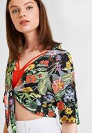 Bayan Çok Renkli Çiçek Desenli Bağlamalı Gömlek