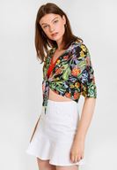 Bayan Çok Renkli Çiçek Desenli Bağlamalı Gömlek