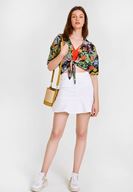 Bayan Çok Renkli Çiçek Desenli Bağlamalı Gömlek