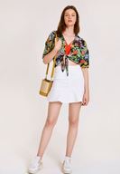 Bayan Çok Renkli Çiçek Desenli Bağlamalı Gömlek