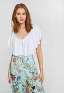 Bayan Beyaz V Yaka Volan Detaylı Bluz