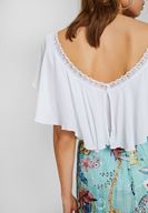 Bayan Beyaz V Yaka Volan Detaylı Bluz