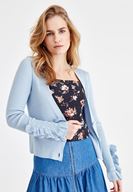 Bayan Mavi Kolları Fırfır Detaylı Düğmeli Hırka