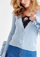 Bayan Mavi Kolları Fırfır Detaylı Düğmeli Hırka