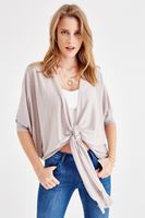 Bayan Gri Önü Bağlamalı Püskül Detaylı Triko