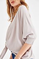 Bayan Gri Önü Bağlamalı Püskül Detaylı Triko