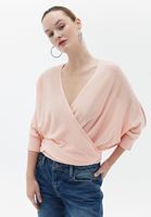 Bayan Pembe Önü Bağlamalı Püskül Detaylı Triko