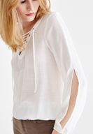 Bayan Krem Önü Bağlamalı Kol Detaylı Bluz
