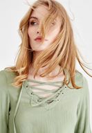 Bayan Yeşil Önü Bağlamalı Kol Detaylı Bluz