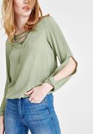 Bayan Yeşil Önü Bağlamalı Kol Detaylı Bluz