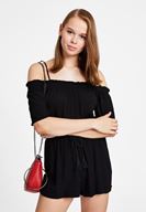 Bayan Siyah Yakası Büzgülü Kısa Tulum