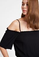 Bayan Siyah Yakası Büzgülü Kısa Tulum