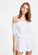 Bayan Beyaz Yakası Büzgülü Kısa Tulum