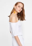 Bayan Beyaz Yakası Büzgülü Kısa Tulum