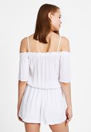 Bayan Beyaz Yakası Büzgülü Kısa Tulum