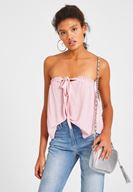 Bayan Pembe Bağlama Detaylı Straplez Bluz