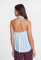 Bayan Mavi Bağlama Detaylı Straplez Bluz