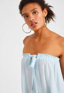 Bayan Mavi Bağlama Detaylı Straplez Bluz