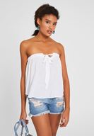 Bayan Beyaz Bağlama Detaylı Straplez Bluz