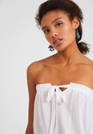 Bayan Beyaz Bağlama Detaylı Straplez Bluz