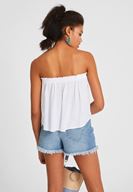 Bayan Beyaz Bağlama Detaylı Straplez Bluz