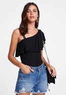 Bayan Siyah Fırfırlı Askı Detaylı Bluz