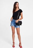 Bayan Siyah Fırfırlı Askı Detaylı Bluz