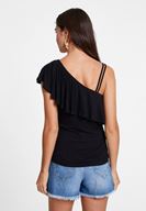 Bayan Siyah Fırfırlı Askı Detaylı Bluz