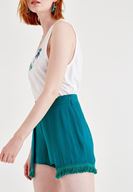 Bayan Mavi Püsküllü Mini Şort