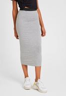 Bayan Gri Beli Lastik Detaylı Diz Altı Etek