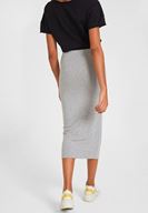 Bayan Gri Beli Lastik Detaylı Diz Altı Etek