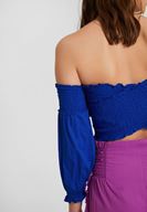 Bayan Lacivert Düşük Omuz Crop Bluz