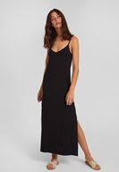 Bayan Siyah İnce Askılı Yırtmaç Detaylı Uzun Elbise