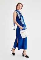 Bayan Lacivert İnce Askılı Yırtmaç Detaylı Uzun Elbise