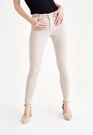 Bayan Krem Dar Paça Orta Bel Pantolon