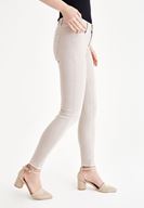 Bayan Krem Dar Paça Orta Bel Pantolon