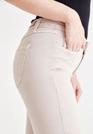 Bayan Krem Dar Paça Orta Bel Pantolon
