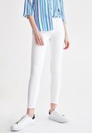 Bayan Krem Dar Paça Orta Bel Pantolon