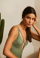 Bayan Yeşil Sırtı Açık Biye Detaylı Mayo