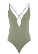 Bayan Yeşil Sırtı Açık Biye Detaylı Mayo