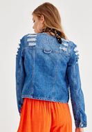 Bayan Mavi Yırtık Detaylı Jean Ceket