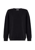 Bayan Siyah Sıfır Yaka Bol Kesim Sweatshirt