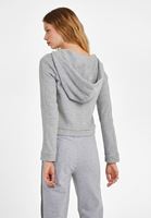 Bayan Gri Biye Detaylı Kısa Sweatshirt