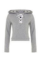 Bayan Gri Biye Detaylı Kısa Sweatshirt