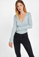 Bayan Mavi Kruvaze Yaka Bluz