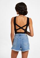 Bayan Siyah V Yaka Sırt Detaylı Crop Atlet